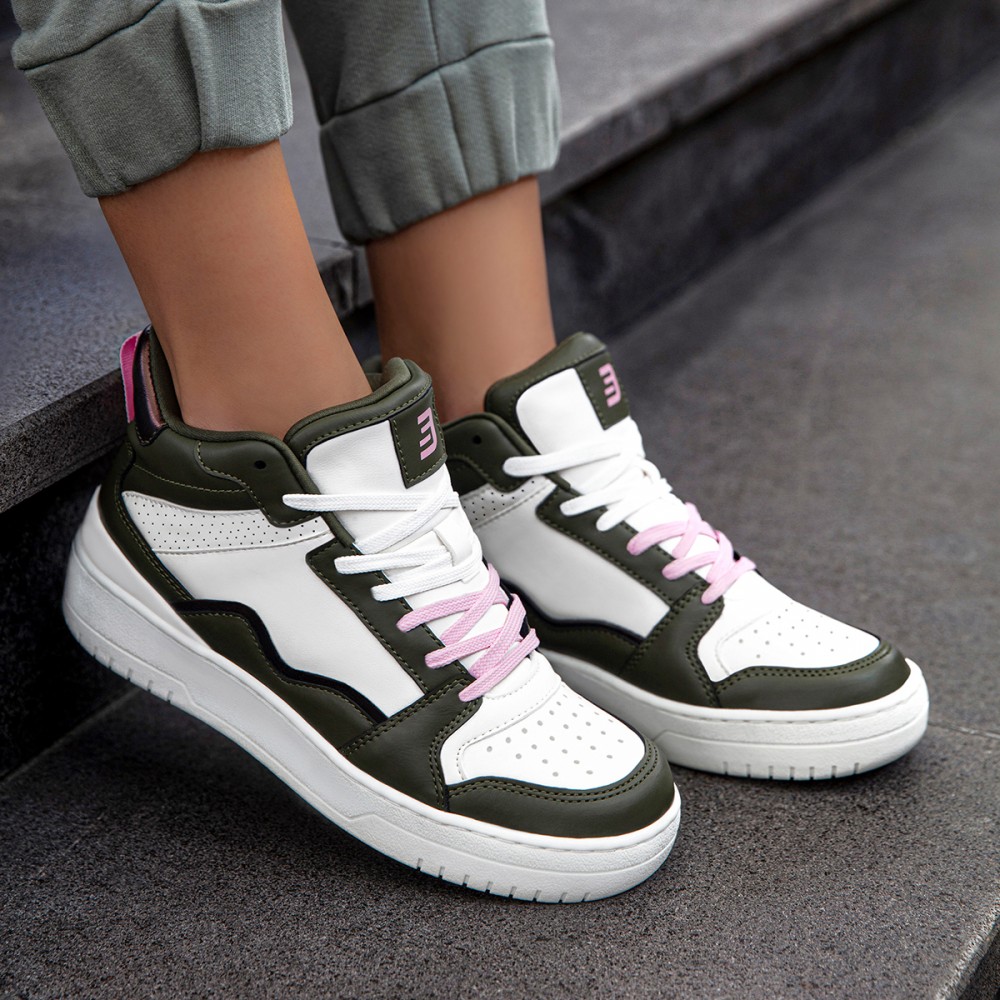 Kadın Bilekli Sneaker - Beyaz Yeşil - DS Violet